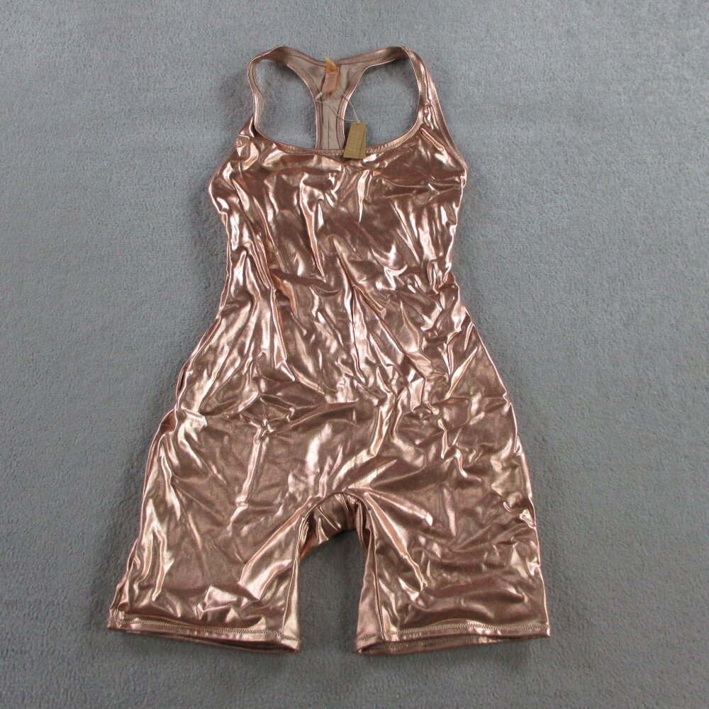 SKIMS Metallic Swim Cycle Suit Womens Small Champagne Rose Gold SW-BSS-0041 NWT - Picture 2 of 6